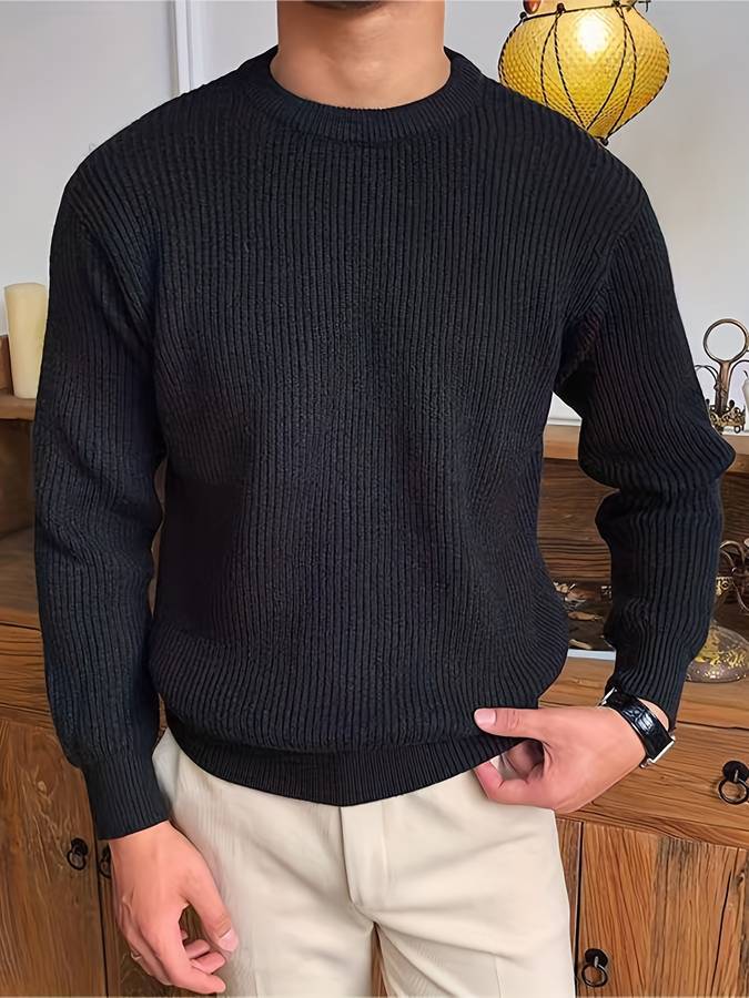 Herren Rippstrick Pullover Mit Rundhalsausschnitt