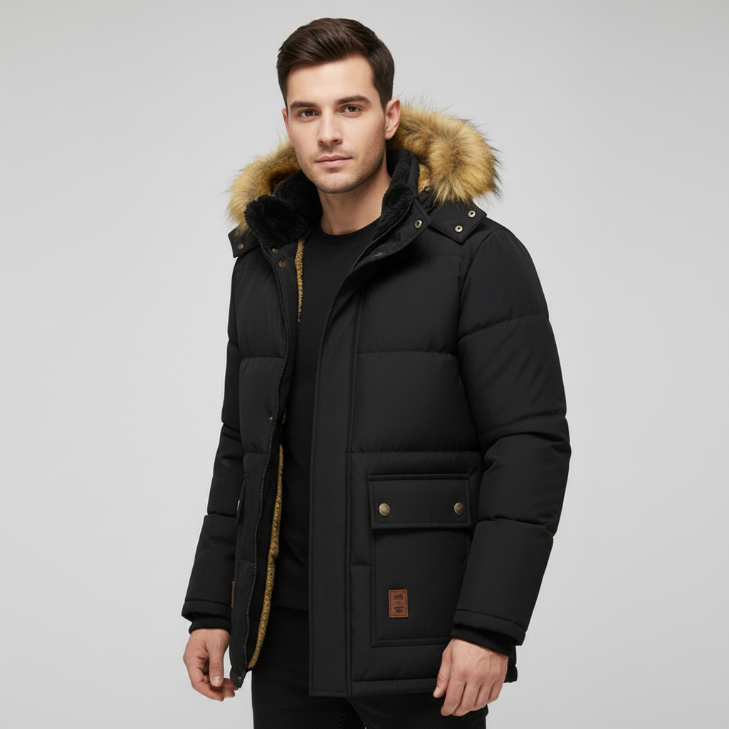 Herren Winterparka Mit Teddyfutter Und Kapuze