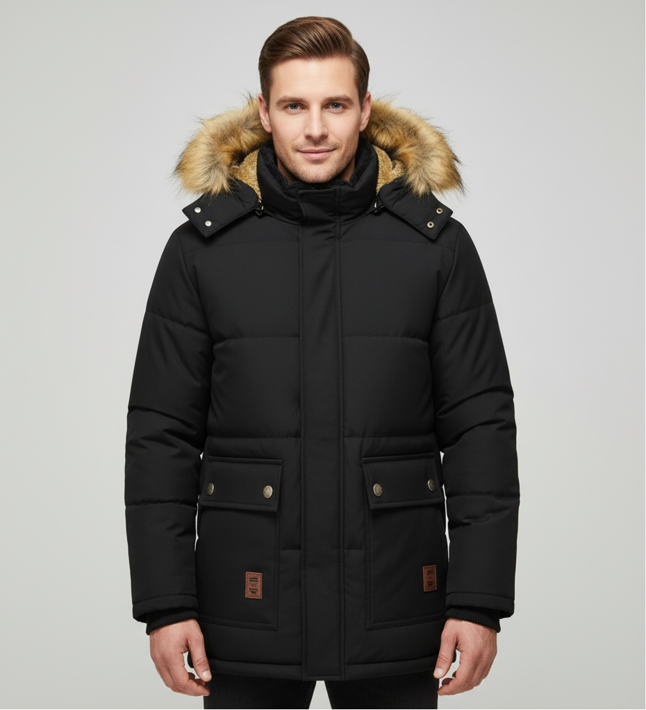 Herren Winterparka Mit Teddyfutter Und Kapuze