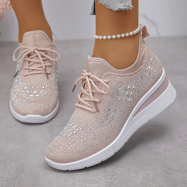 Atmungsaktive Orthopädische Damen Sneaker mit Strassdetails