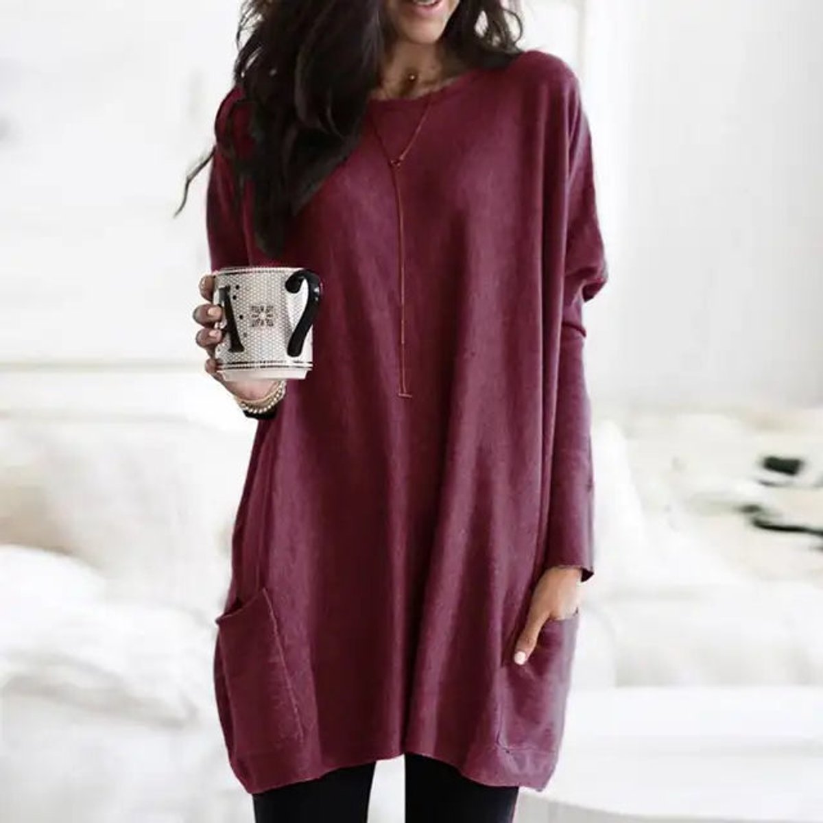 Oversize Tunika Pullover Mit Taschen
