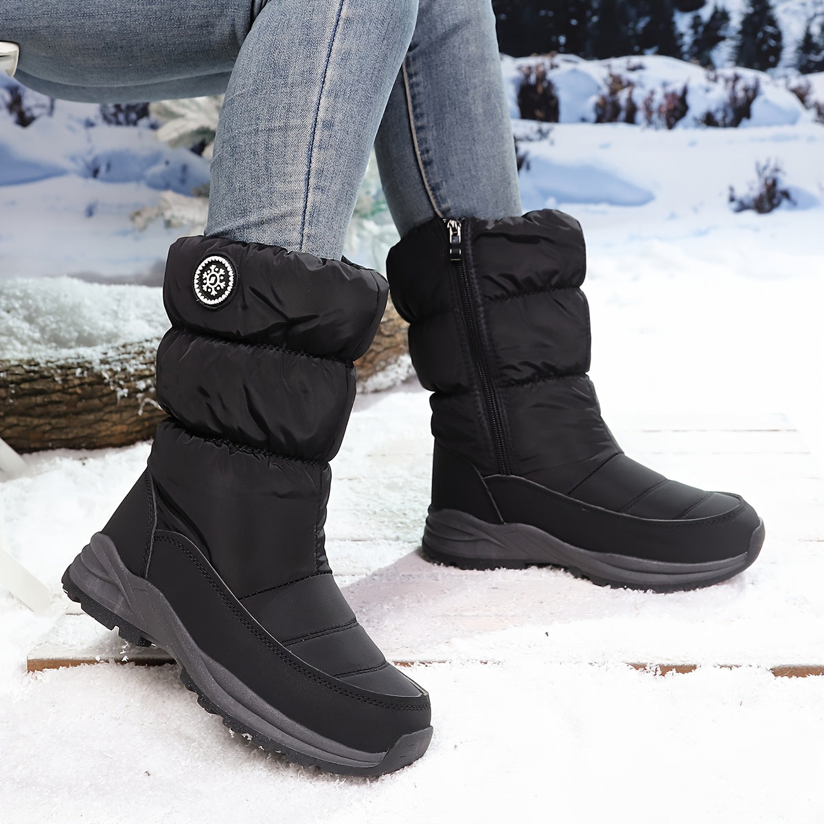 Wadenhohe Damen Winterstiefel Mit Kunstfellfutter