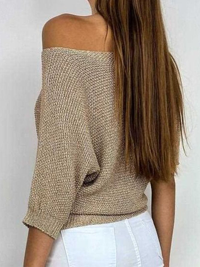 Damen Pullover Mit Rundhalsausschnitt Und Dreiviertelärmeln