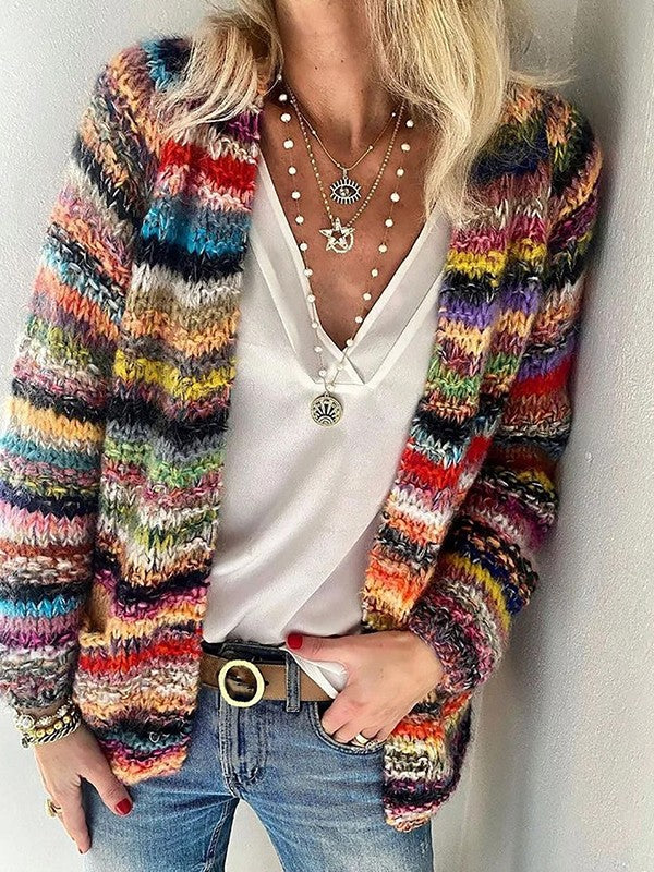 Gestreifter Damen Cardigan mit Offener Front
