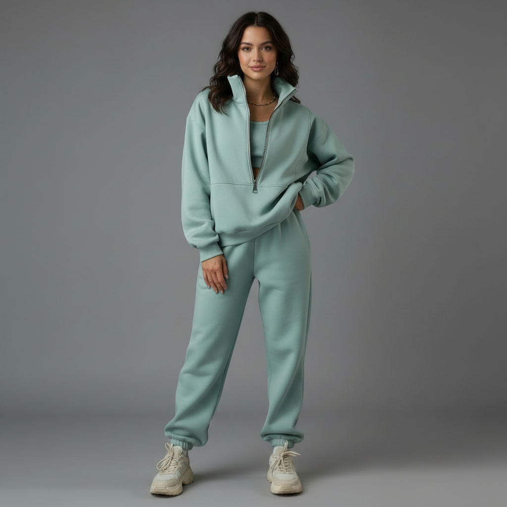 Lockerer Damen Jogginganzug Mit Half Zip Oberteil