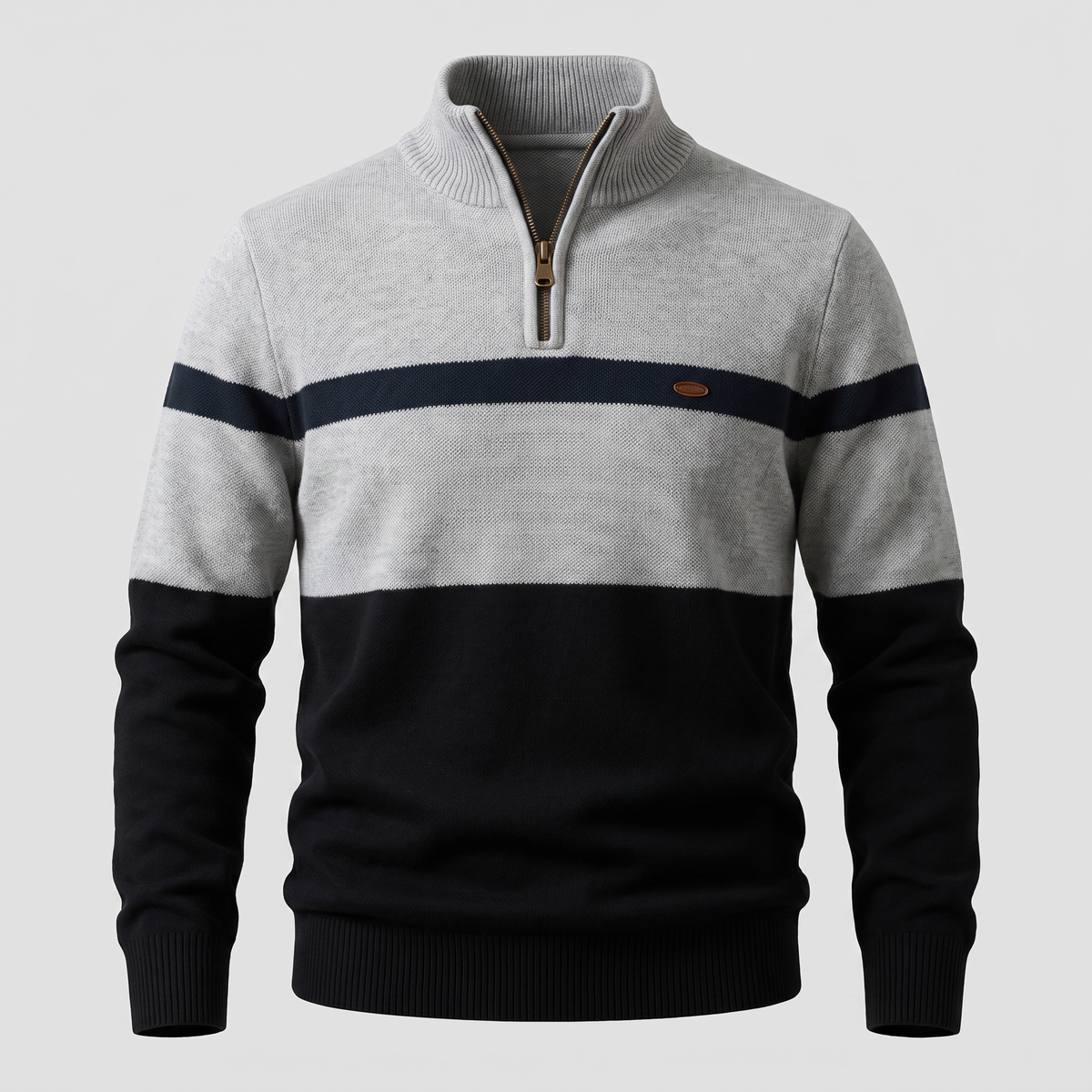 Klassischer Baumwollpullover mit Viertelreissverschluss