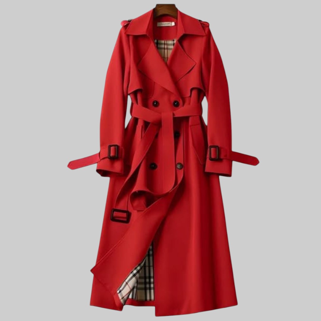 Zweireihiger Midi Trenchcoat mit Bindegürtel für Damen