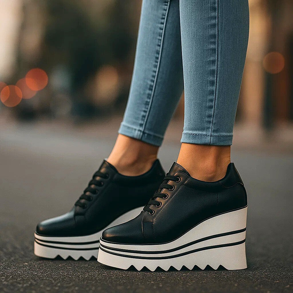 Damen Plateau Sneaker mit Doppelstreifen und Profilsohle