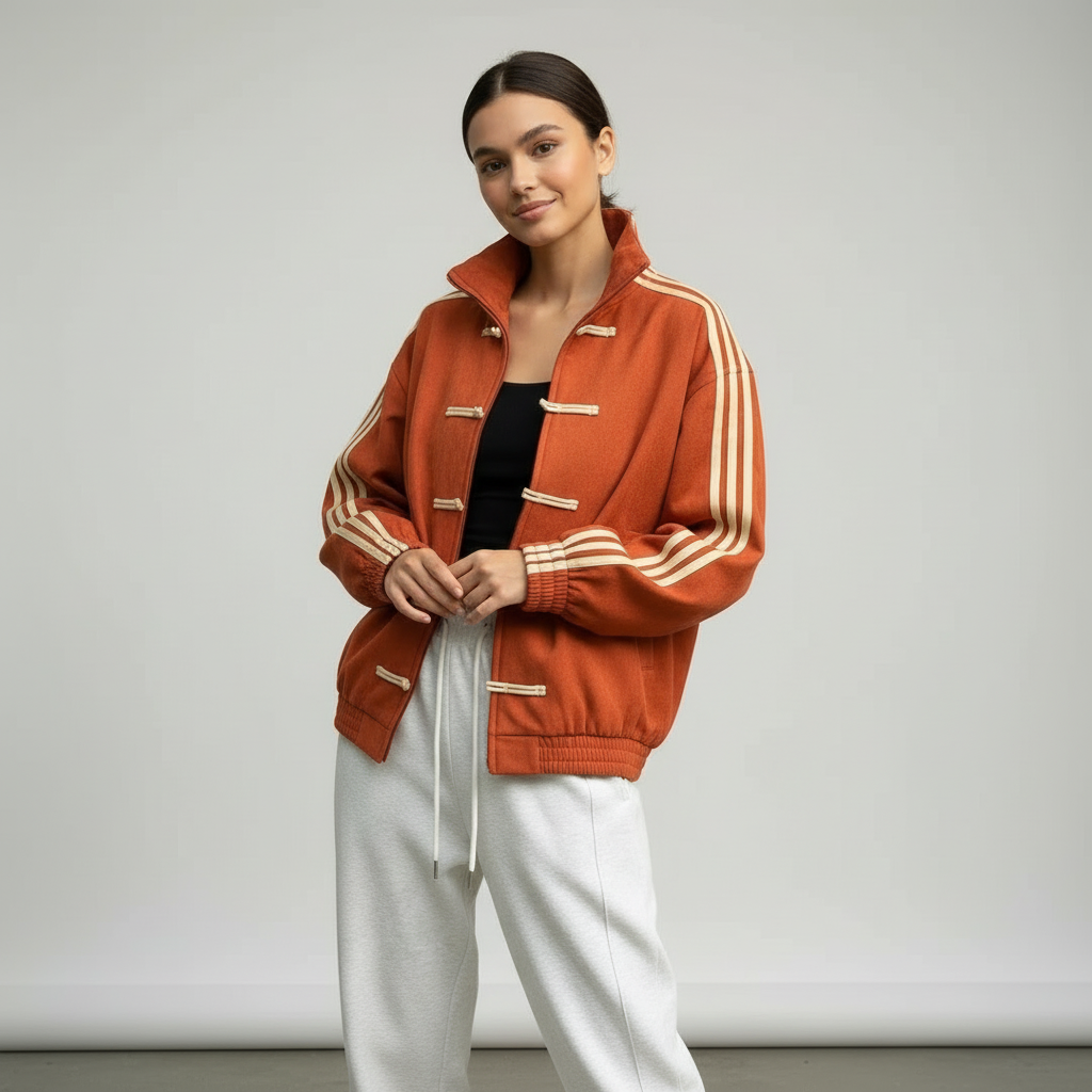 Damen Trainingsjacke im Retro Stil mit Kontraststreifen