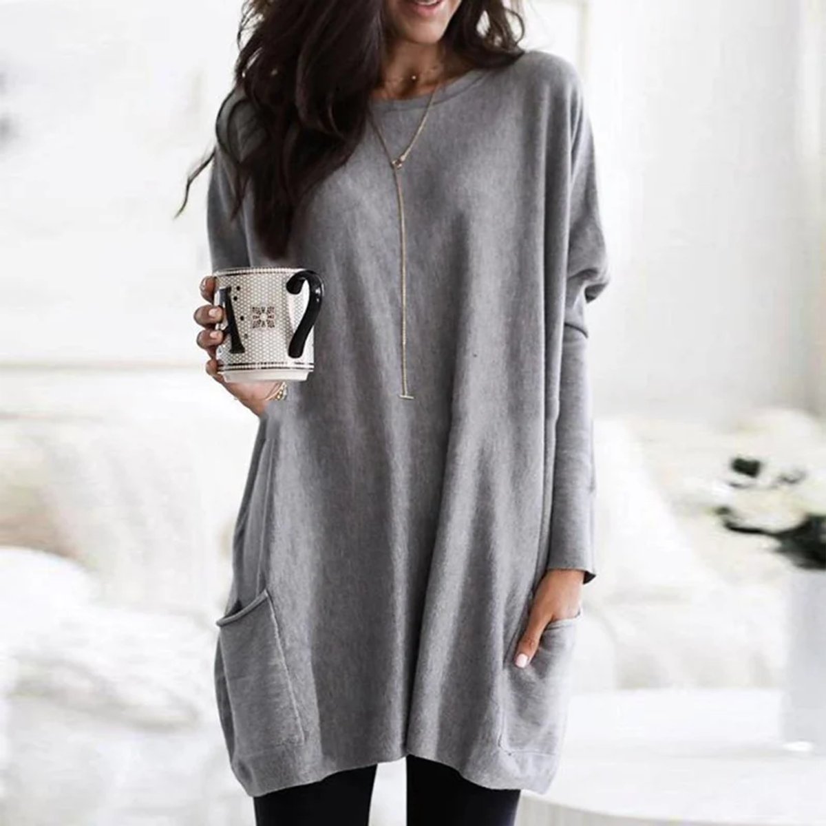Oversize Tunika Pullover Mit Taschen