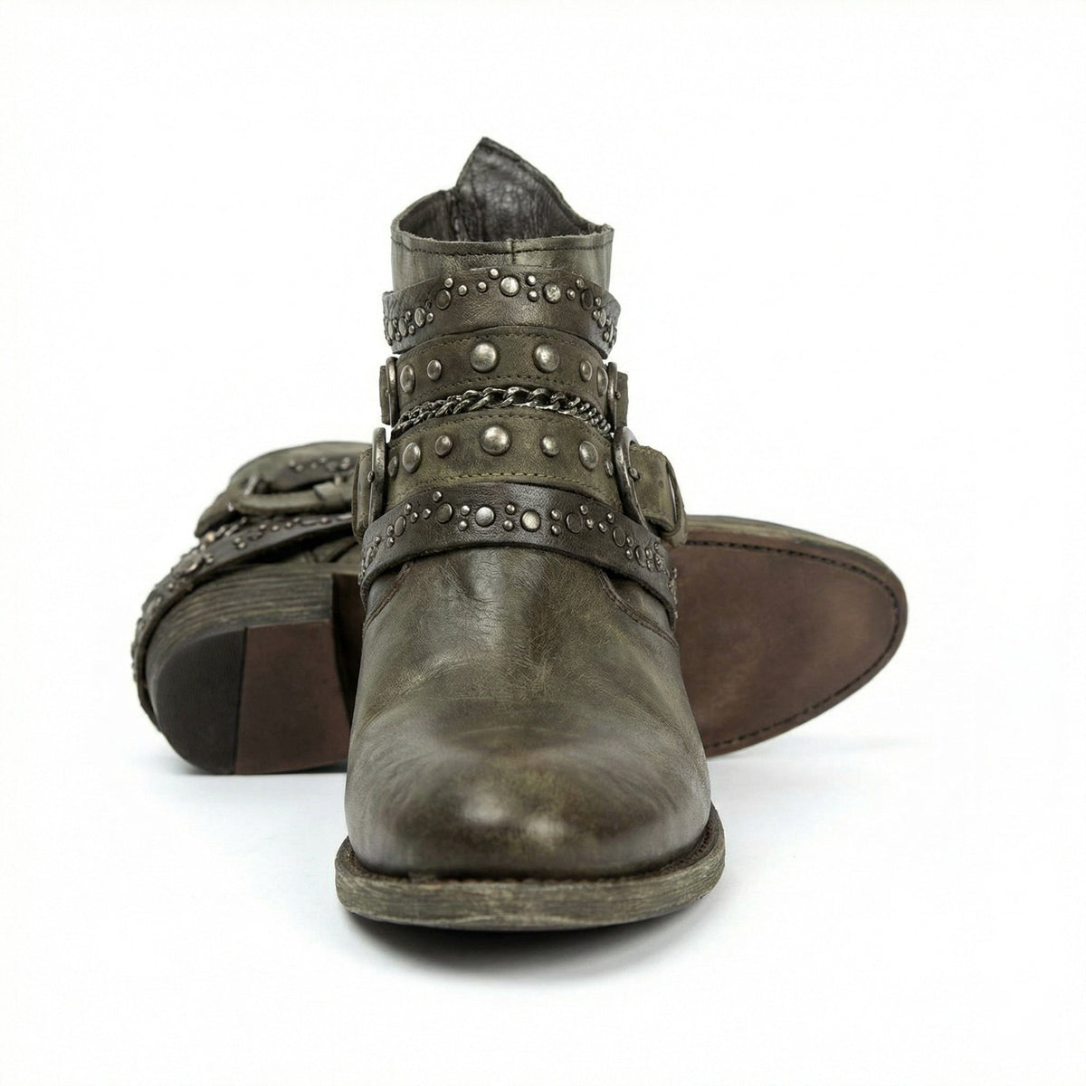 Damen Stiefeletten im Vintage Look mit Kettendetail