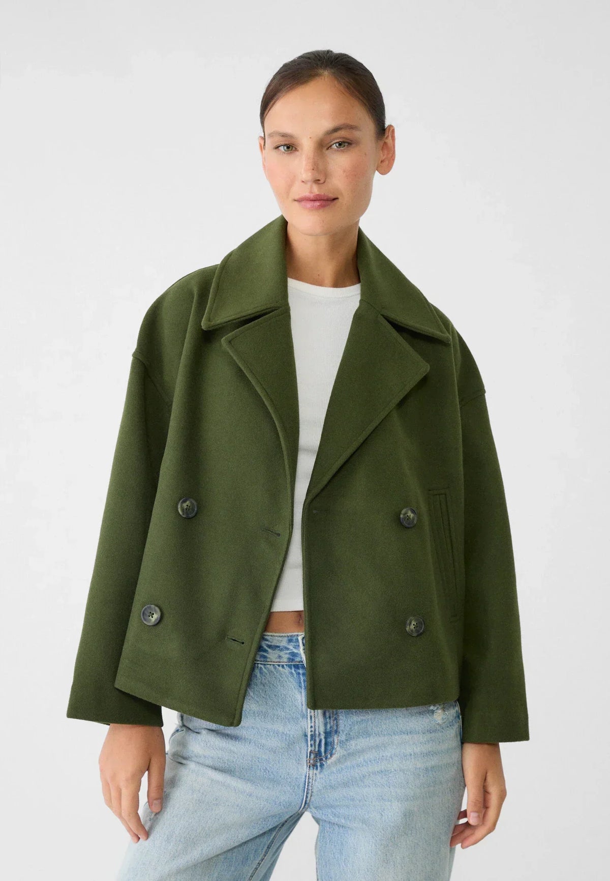Kurze Zweireihige Damen Jacke mit Lockerem Schnitt
