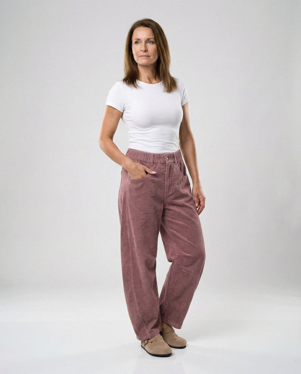 Weite Damen Cordhose mit Hohem Bund