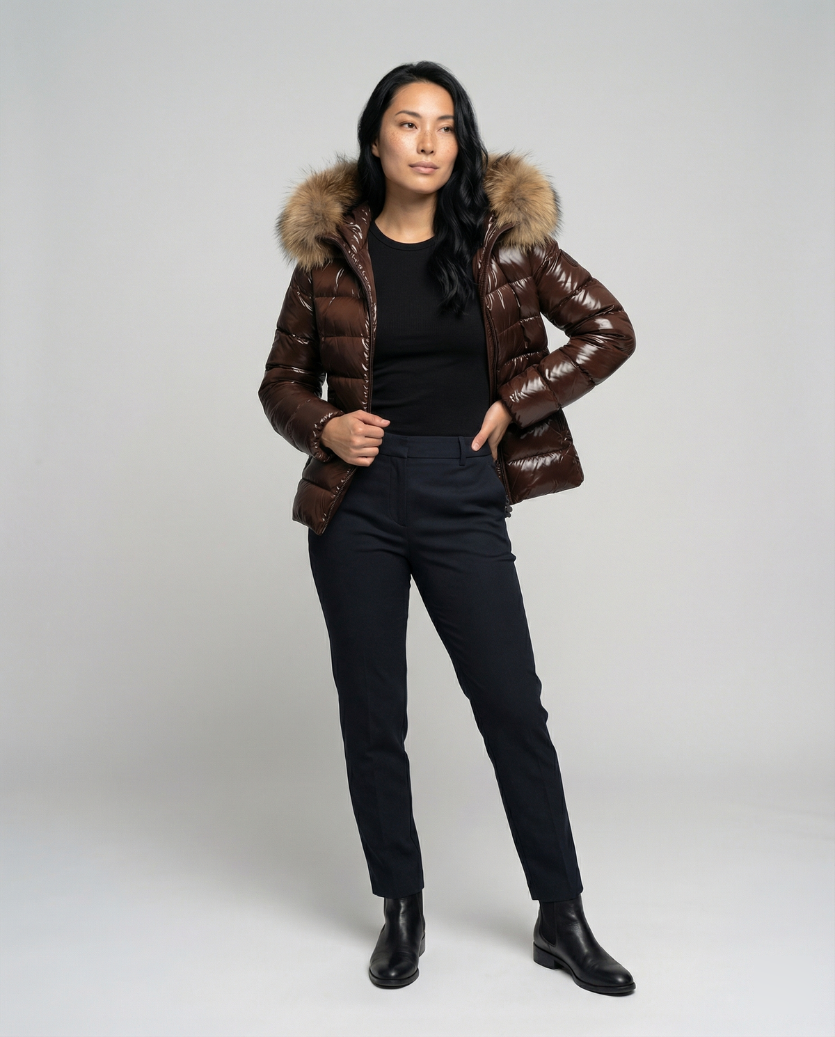 Damen Winter Steppjacke mit Abnehmbarer Kapuze