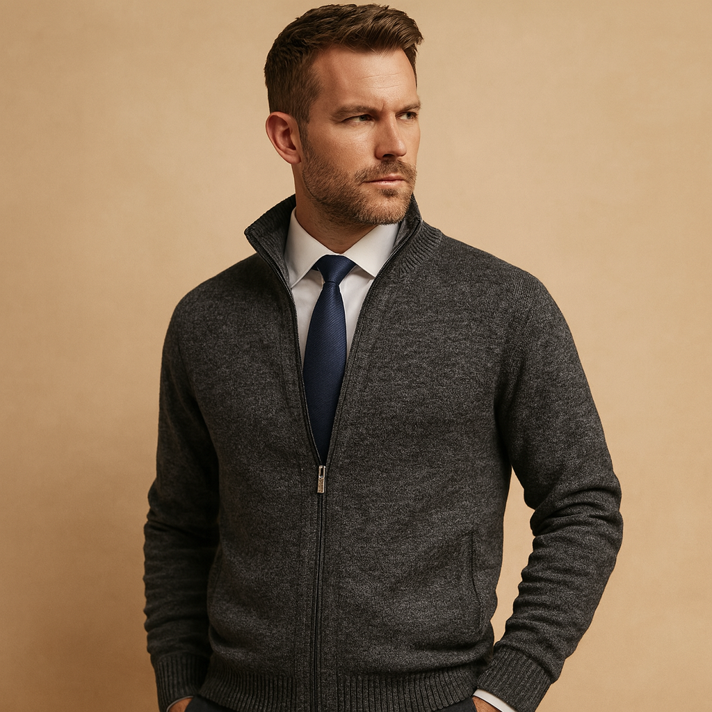 Herren Strickjacke Mit Durchgehendem Reißverschluss
