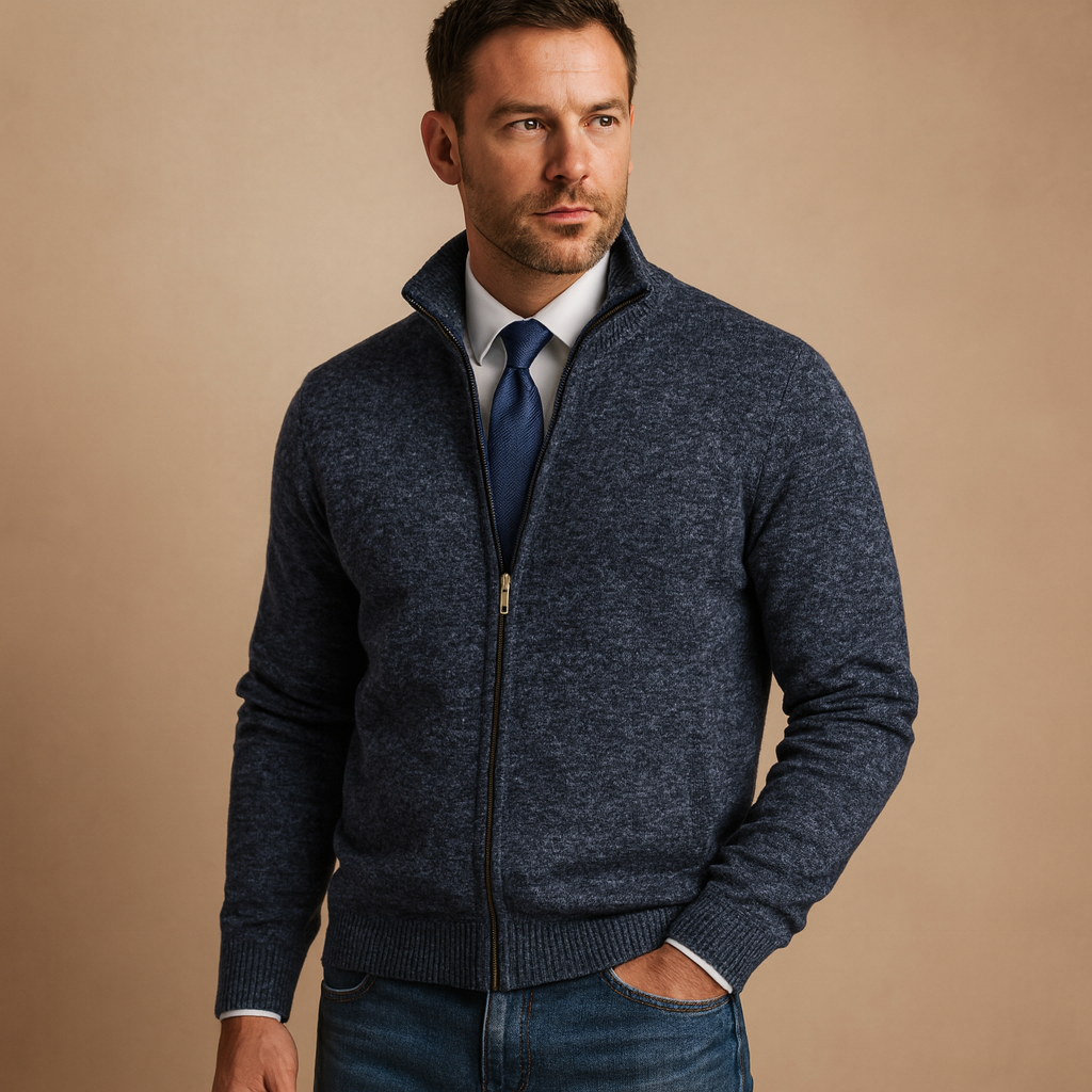 Herren Strickjacke Mit Durchgehendem Reißverschluss