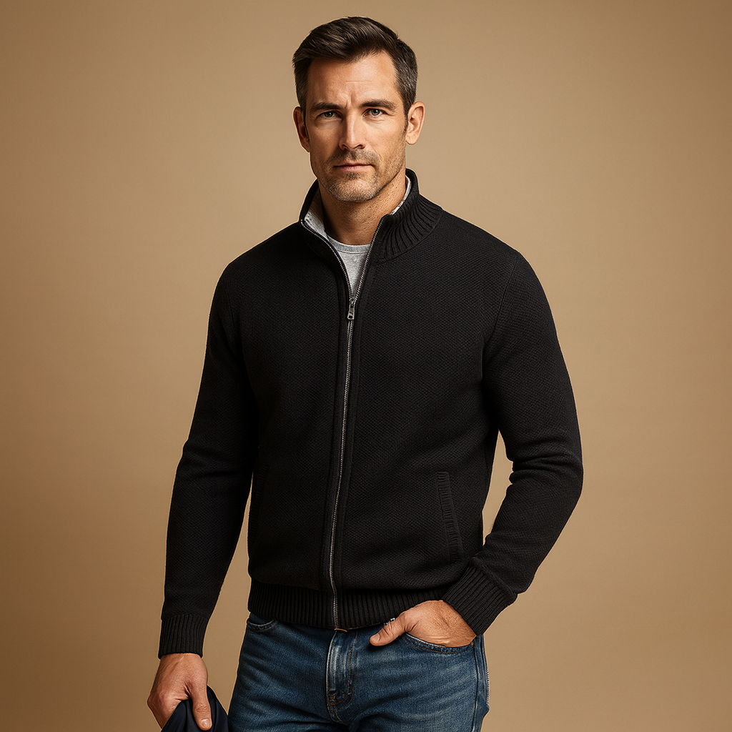 Herren Strickjacke Mit Durchgehendem Reißverschluss