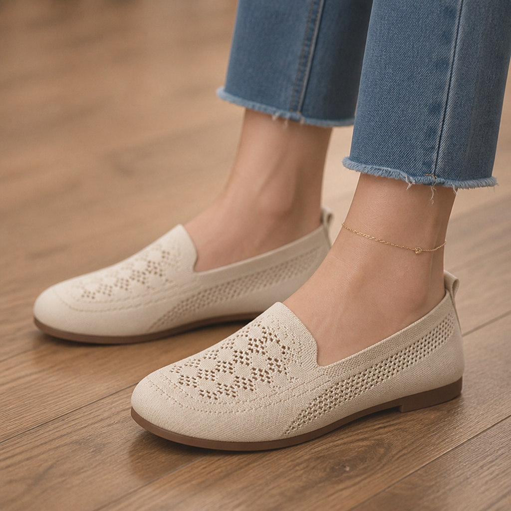 Damen Strick Slip-On Sneaker mit breiter Zehenbox