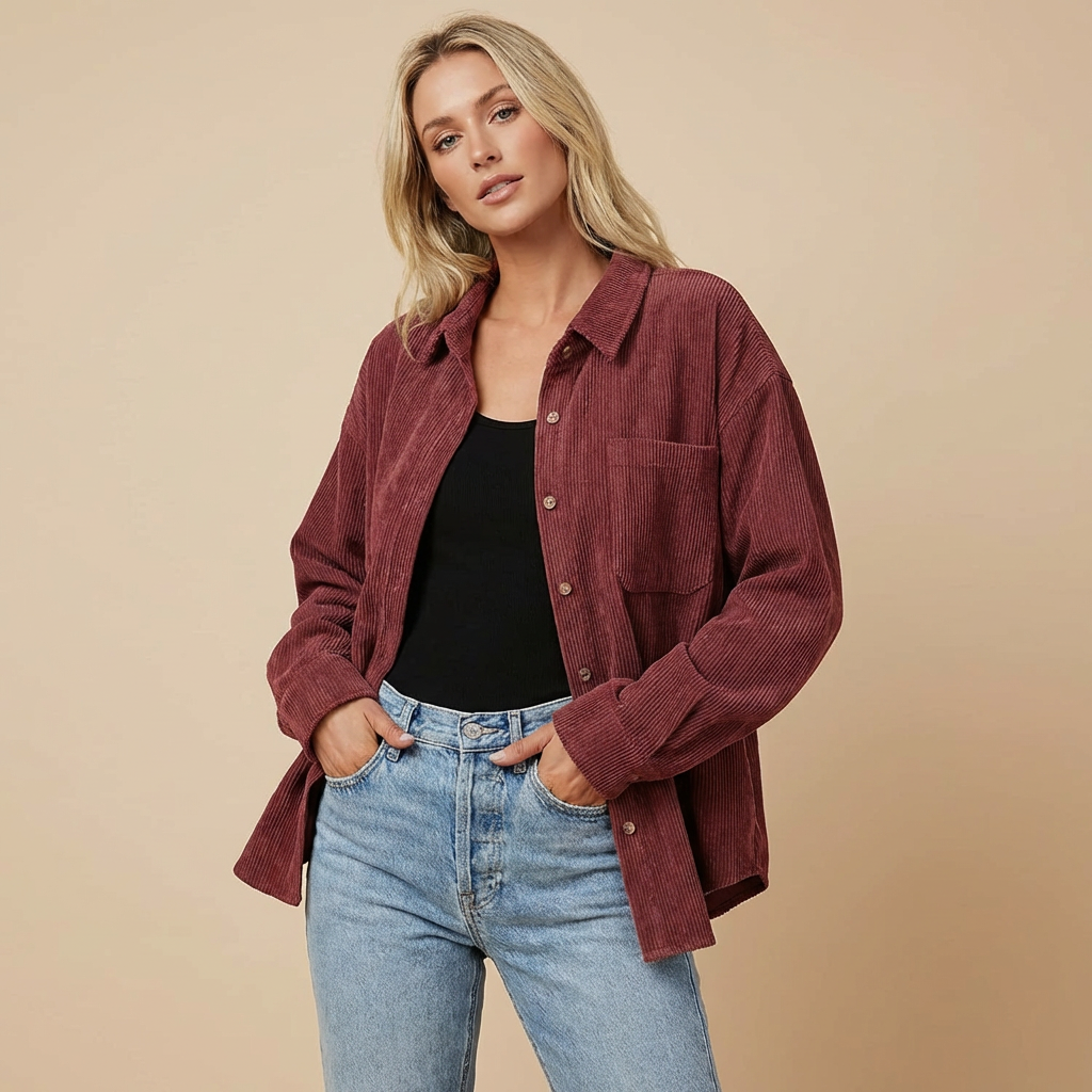 Damen Cord Overshirt Mit Lockerer Passform