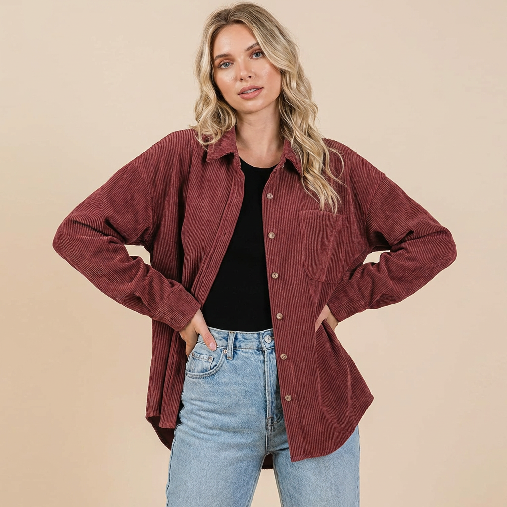Damen Cord Overshirt Mit Lockerer Passform