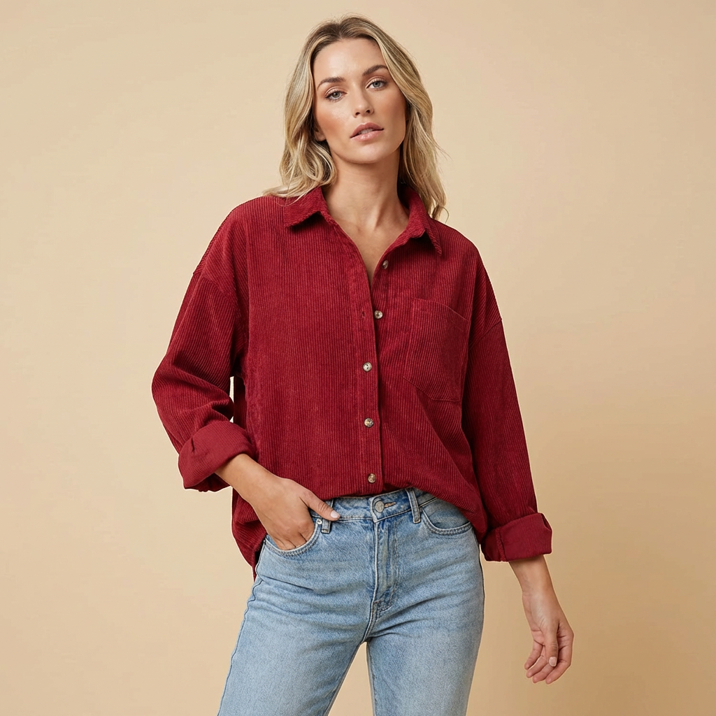 Damen Cord Overshirt Mit Lockerer Passform