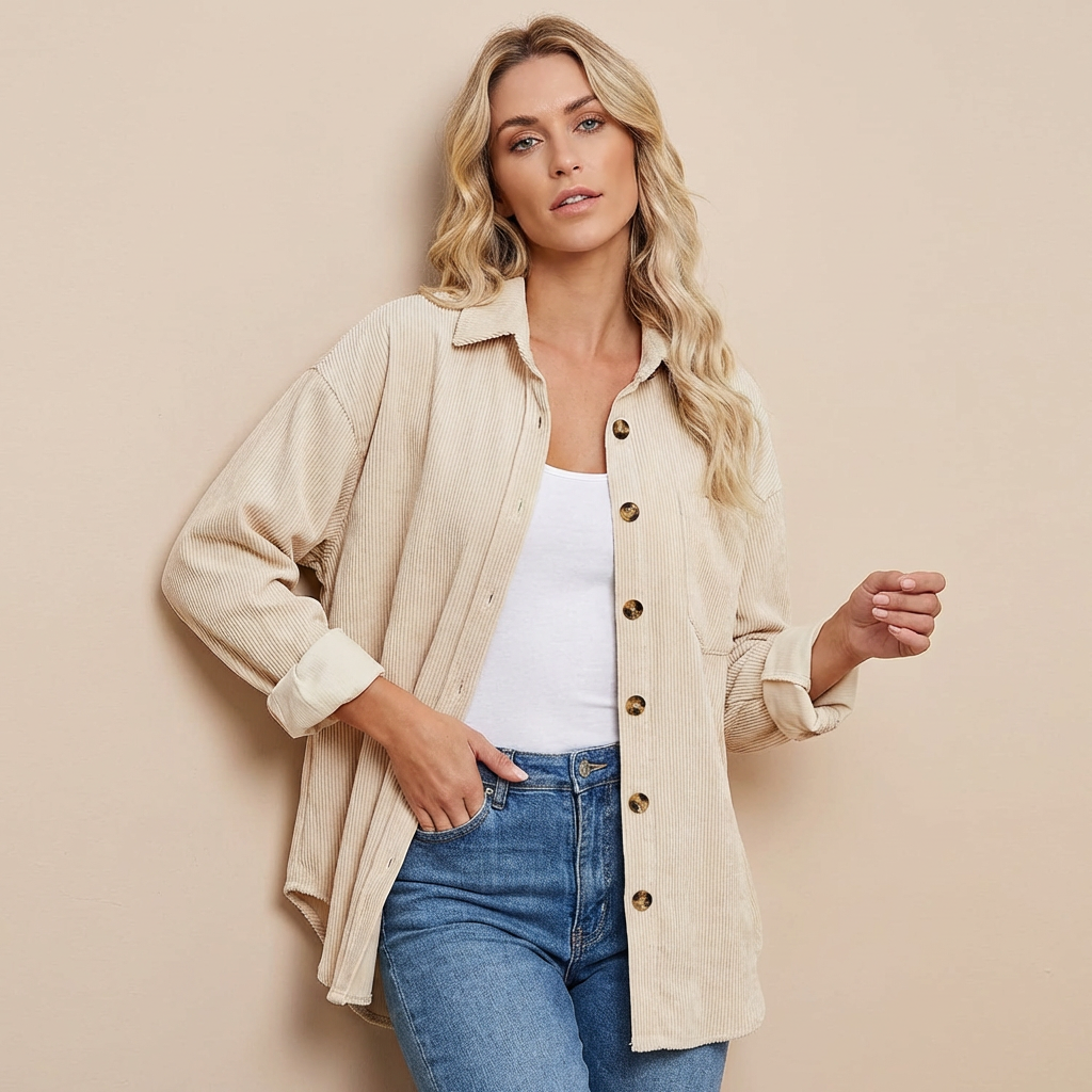Damen Cord Overshirt Mit Lockerer Passform