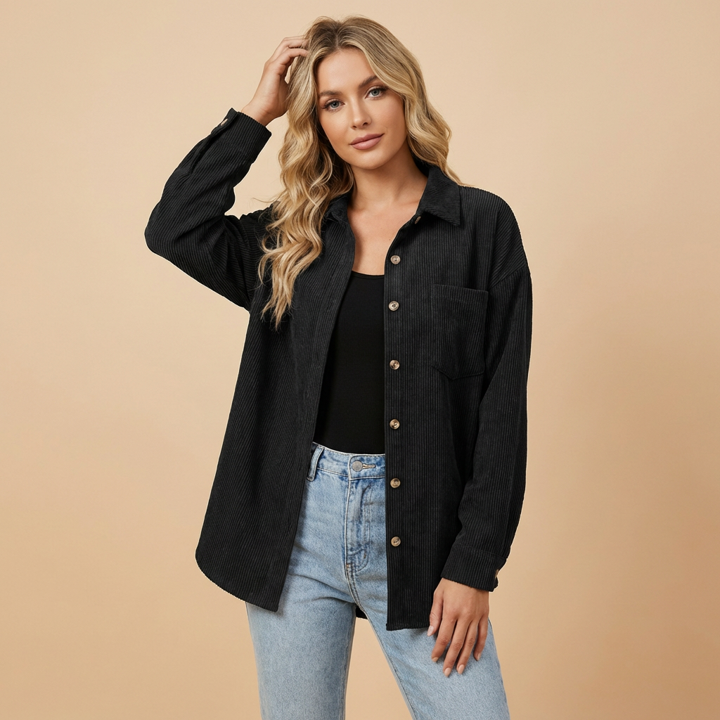 Damen Cord Overshirt Mit Lockerer Passform
