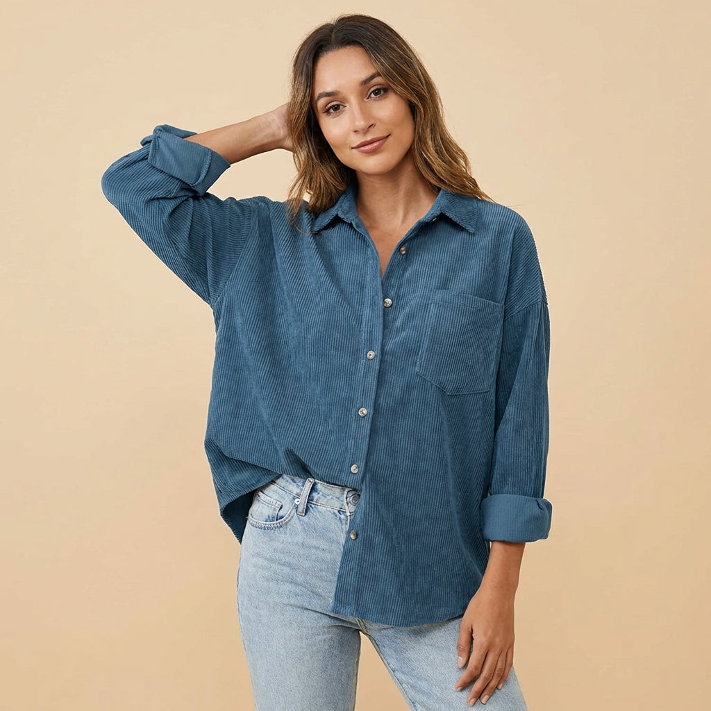 Damen Cord Overshirt Mit Lockerer Passform