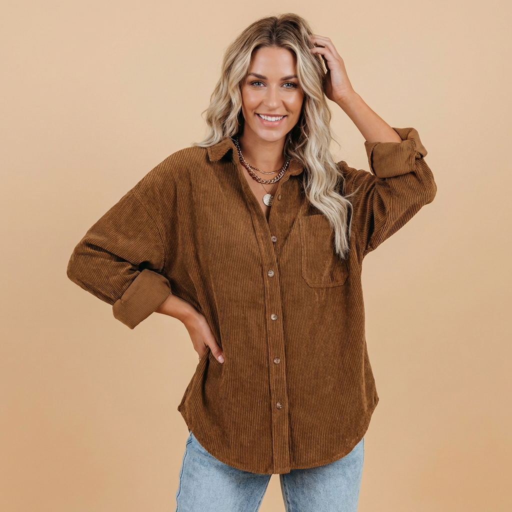 Damen Cord Overshirt Mit Lockerer Passform