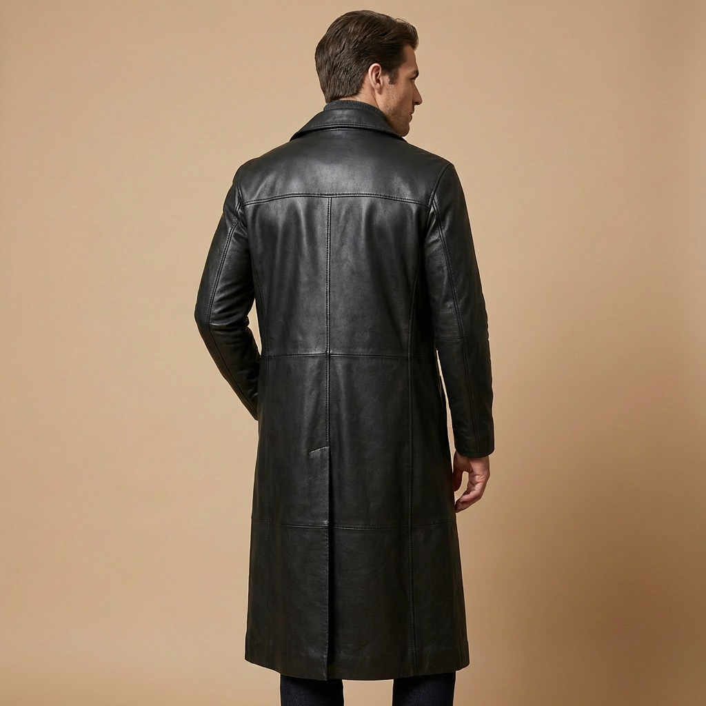 Langer Herren Trenchcoat In Lederoptik