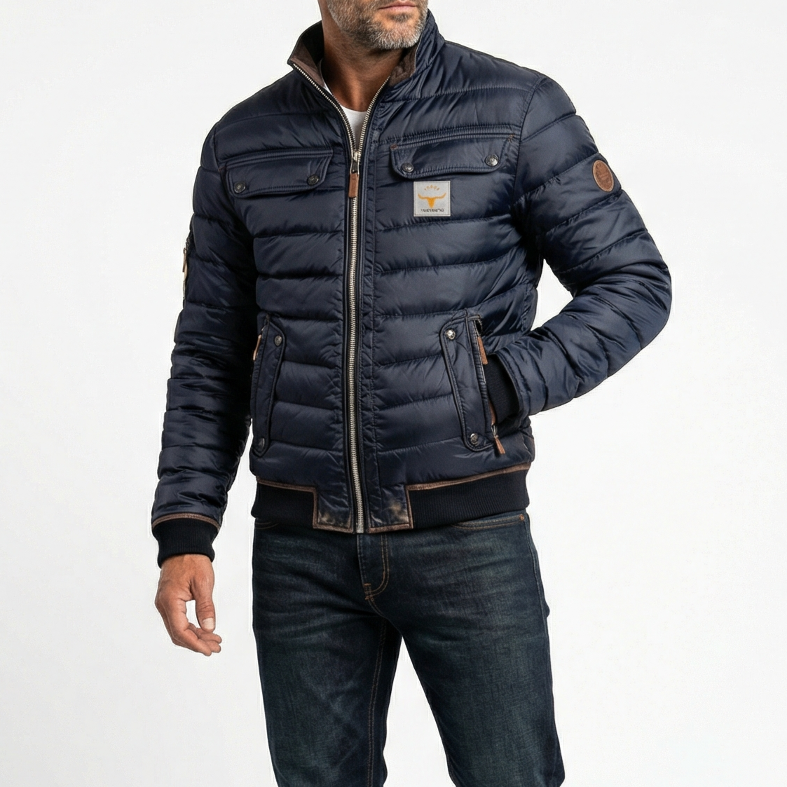 Gesteppte Herren Übergangsjacke mit Stehkragen