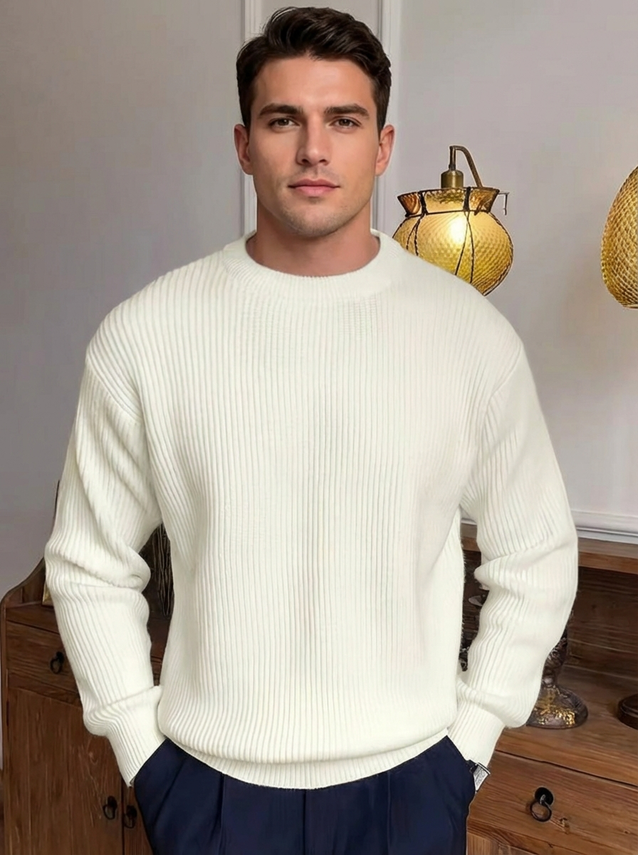 Herren Rippstrick Pullover Mit Rundhalsausschnitt