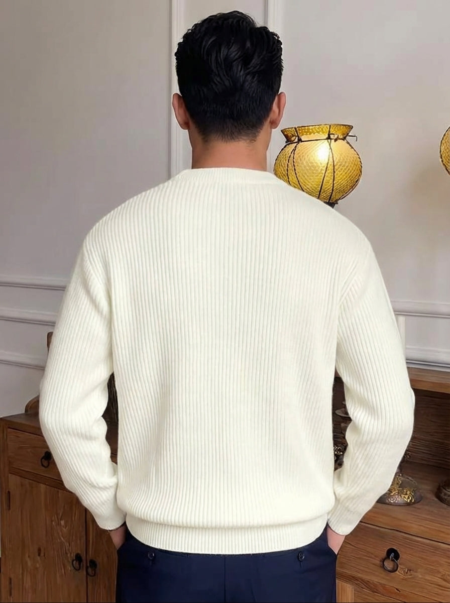 Herren Rippstrick Pullover Mit Rundhalsausschnitt