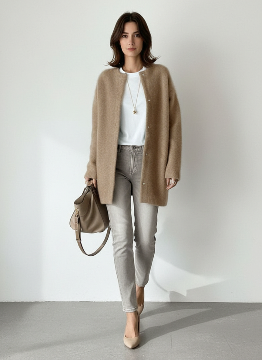 Flauschige Damen Strickjacke Mit Lockerer Passform