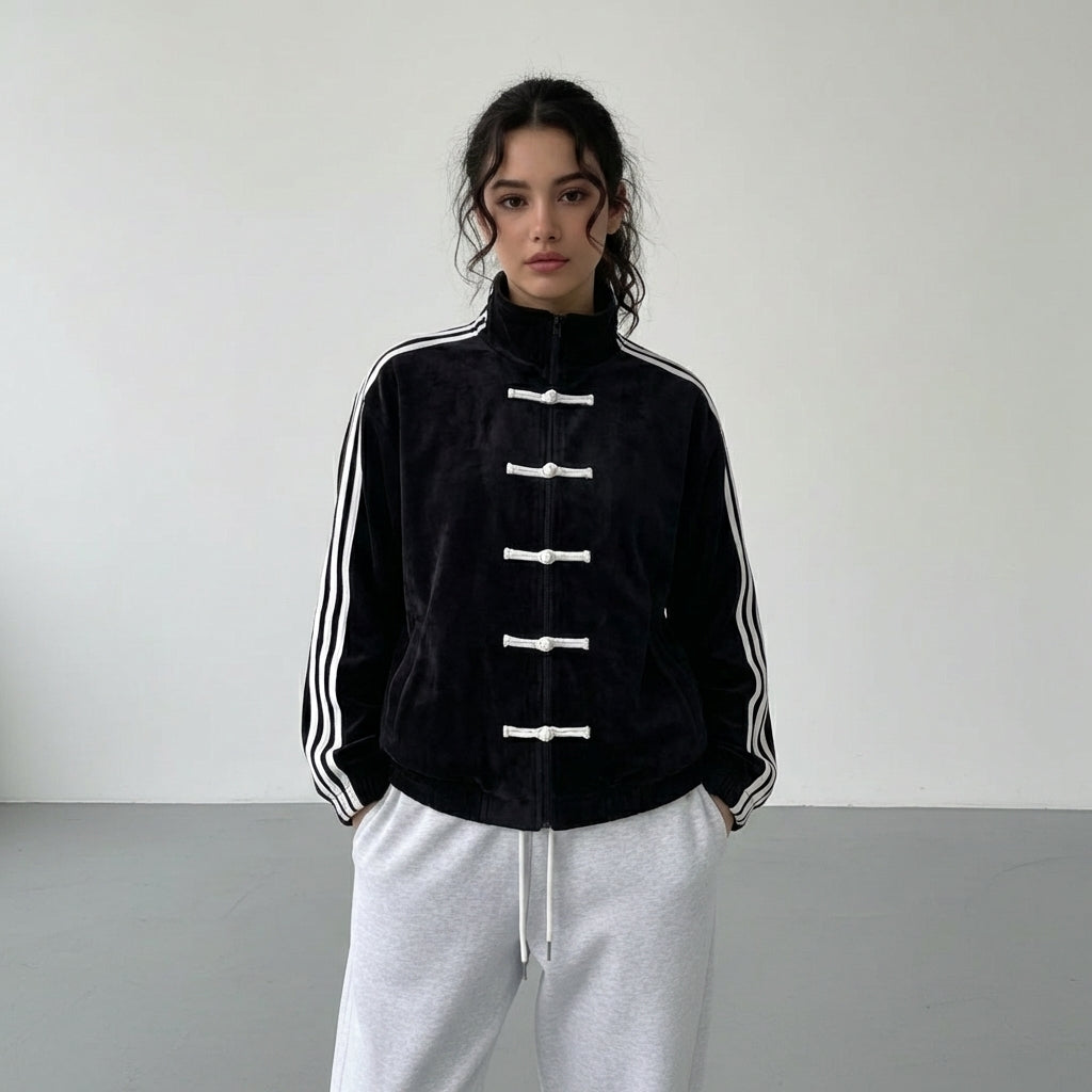 Damen Trainingsjacke im Retro Stil mit Kontraststreifen