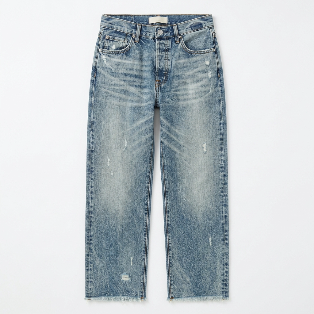 Gerade Cropped Jeans mit Fransensaum im Vintage-Look