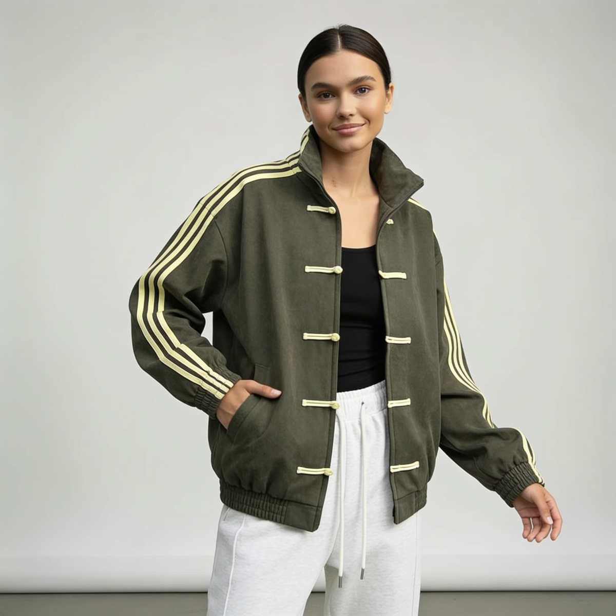 Damen Trainingsjacke im Retro Stil mit Kontraststreifen