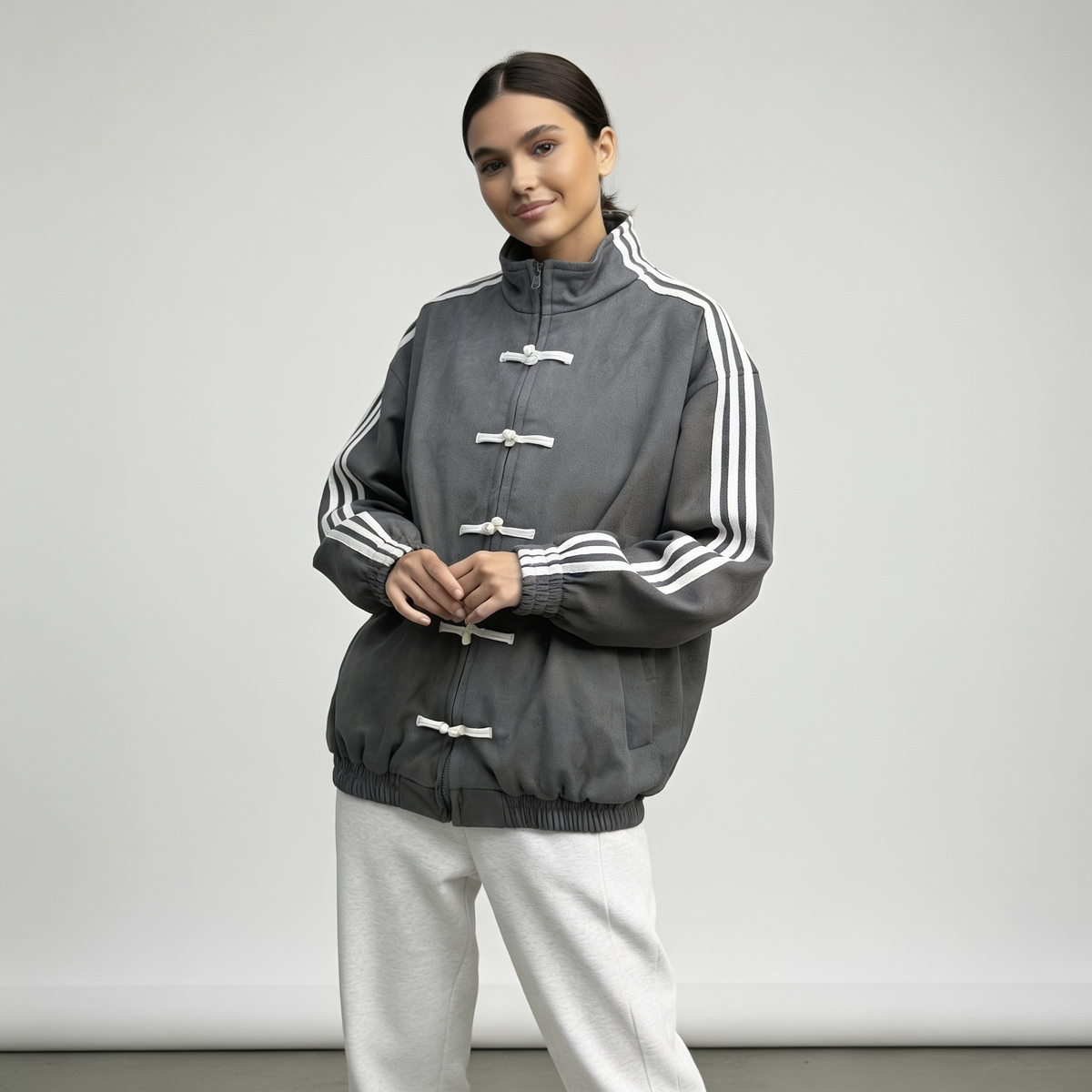 Damen Trainingsjacke im Retro Stil mit Kontraststreifen