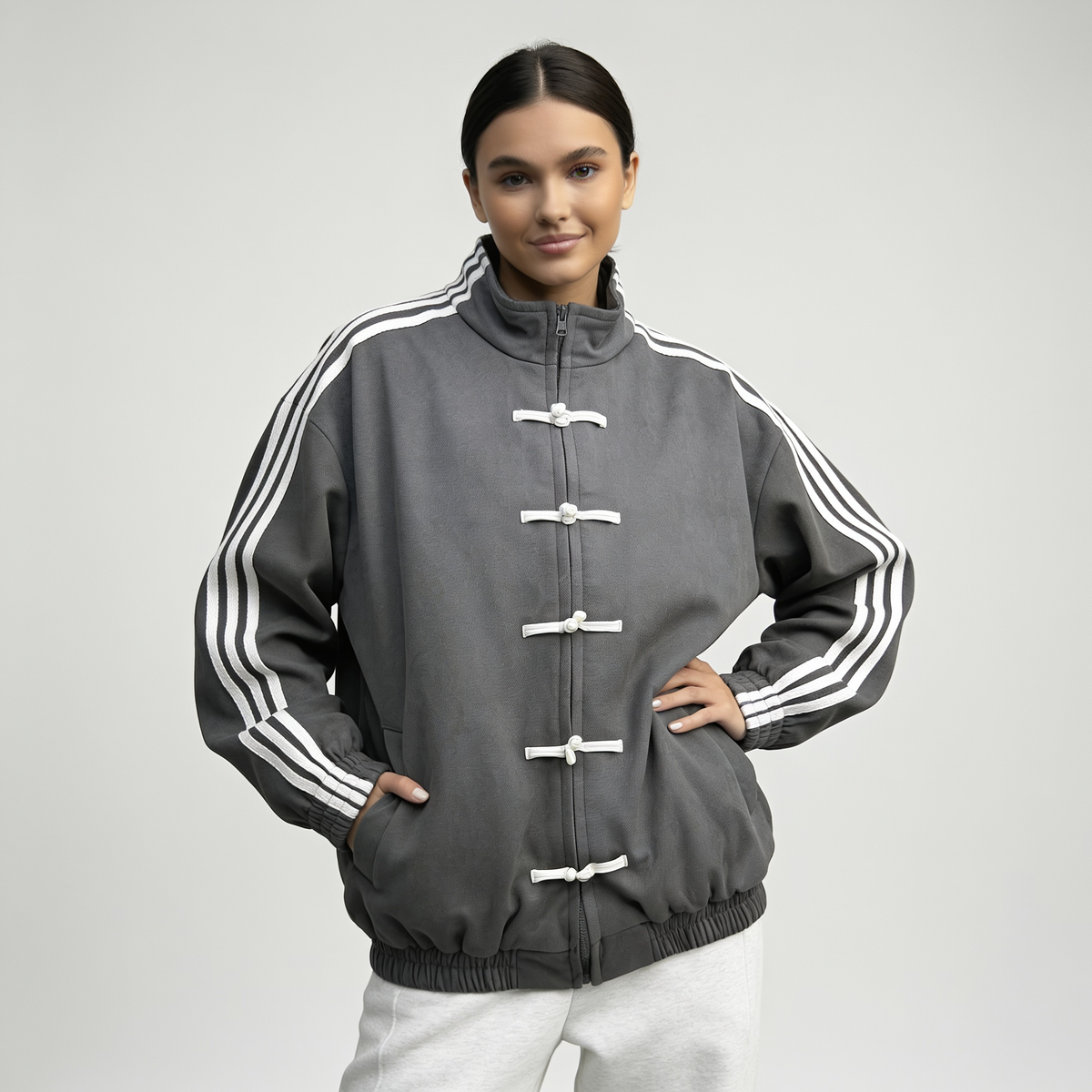 Damen Trainingsjacke im Retro Stil mit Kontraststreifen