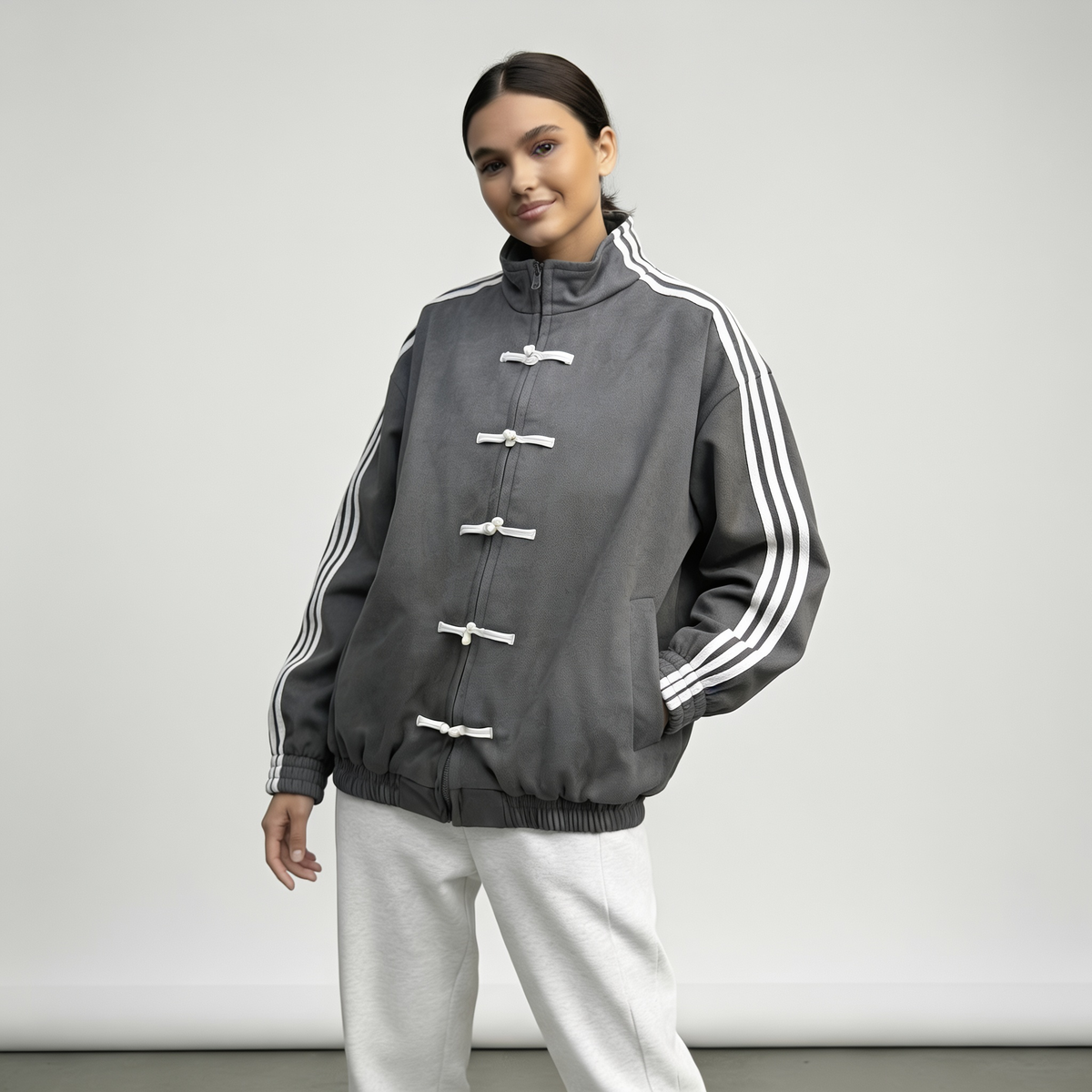 Damen Trainingsjacke im Retro Stil mit Kontraststreifen
