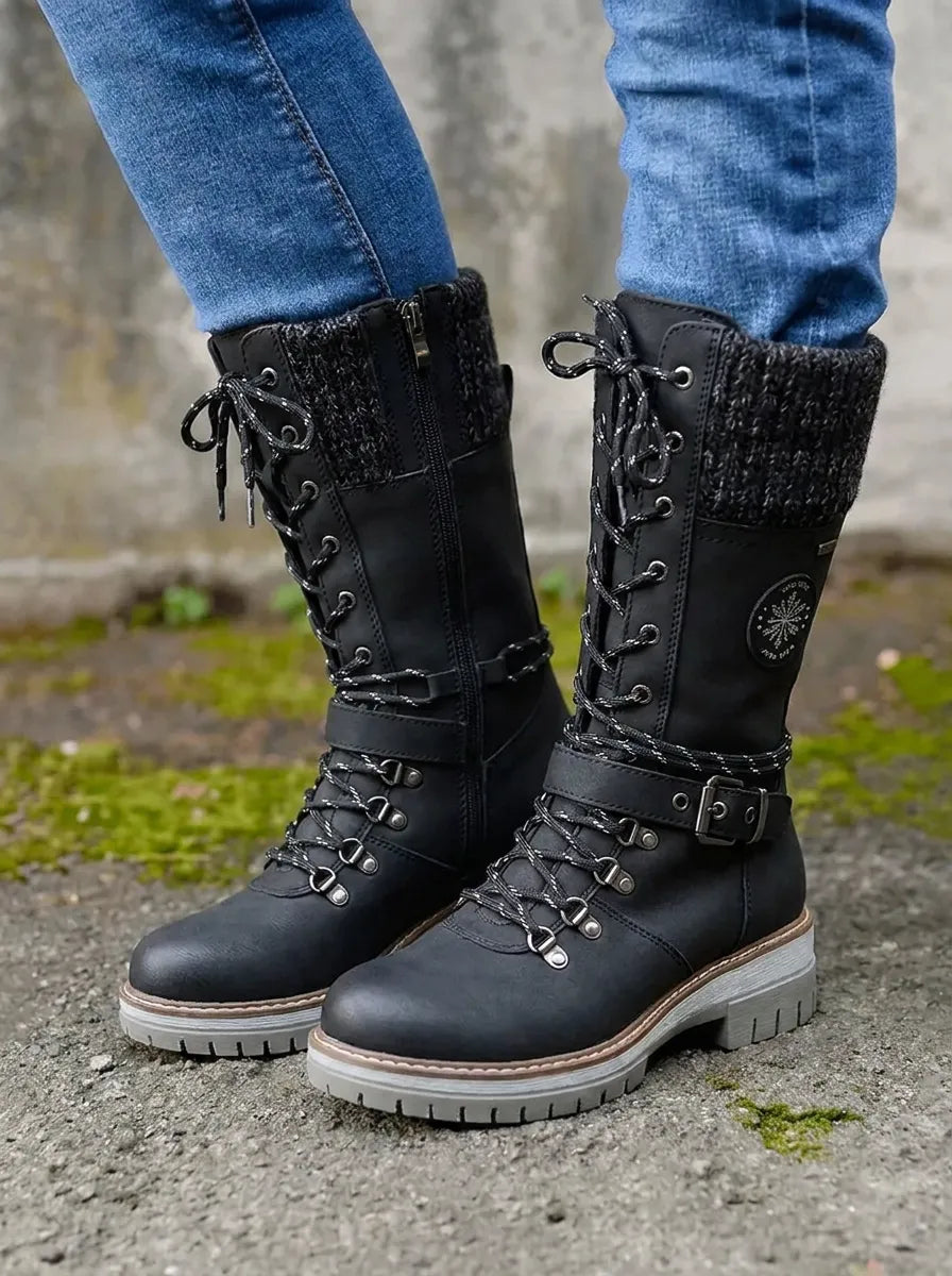 Wasserdichte Damen Schnürstiefel In Wadenlänge Für Den Winter