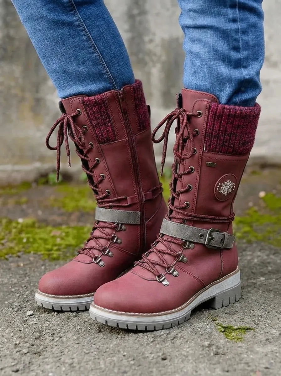 Wasserdichte Damen Schnürstiefel In Wadenlänge Für Den Winter