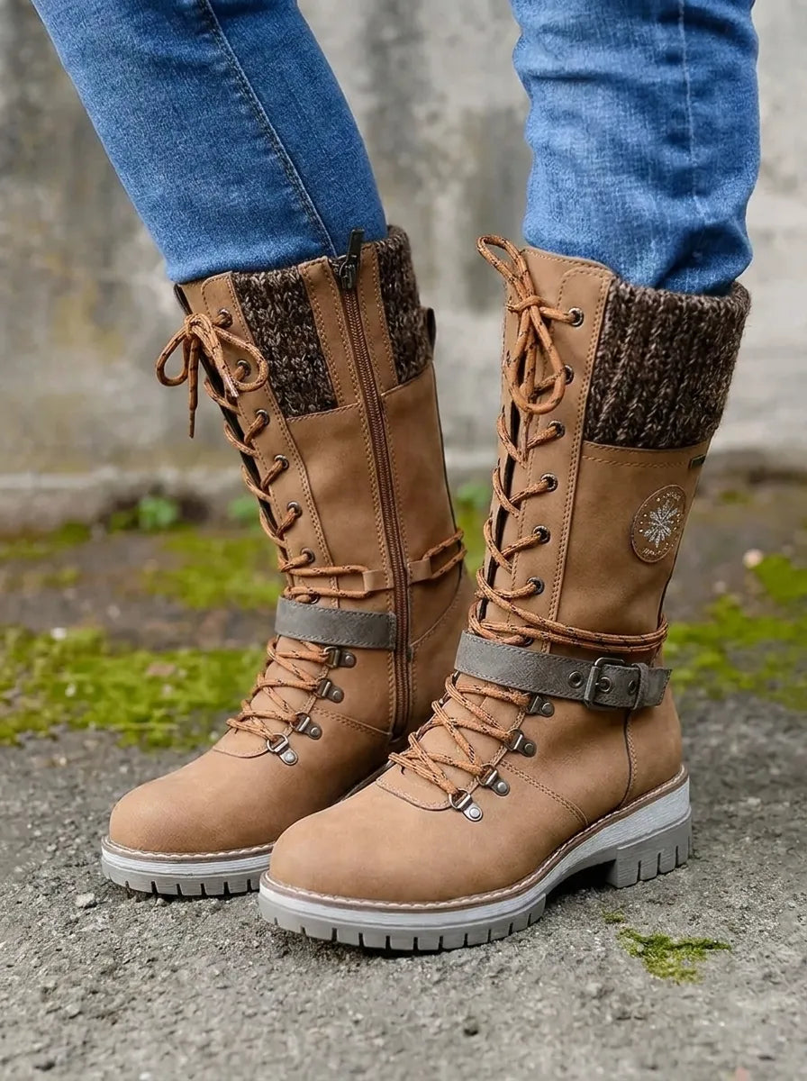 Wasserdichte Damen Schnürstiefel In Wadenlänge Für Den Winter