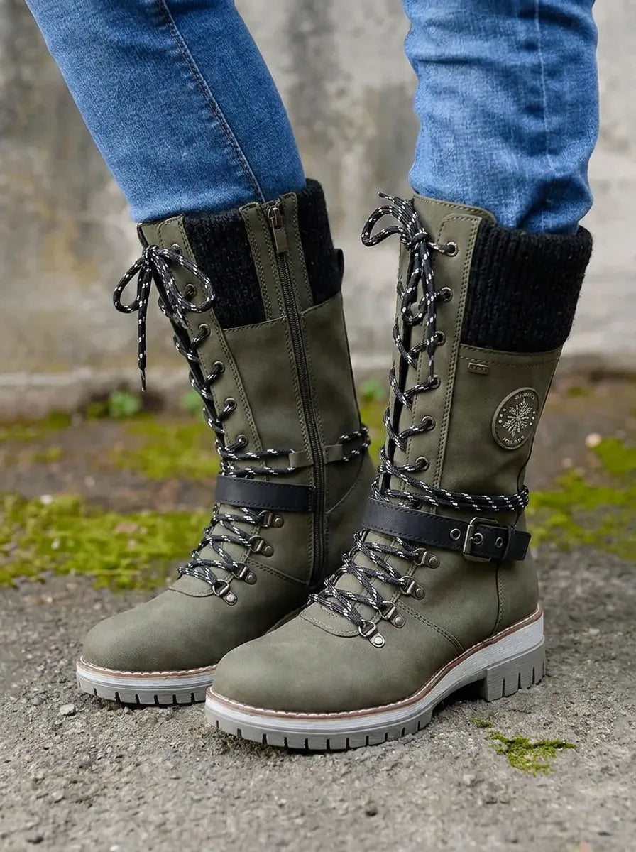 Wasserdichte Damen Schnürstiefel In Wadenlänge Für Den Winter