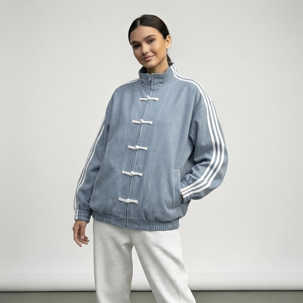 Damen Trainingsjacke im Retro Stil mit Kontraststreifen