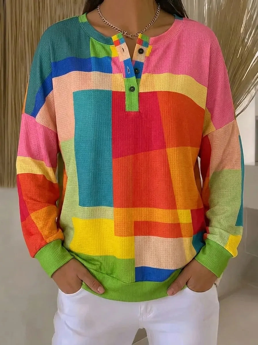 Buntes Damen Vintage Sweatshirt Mit Langen Ärmeln