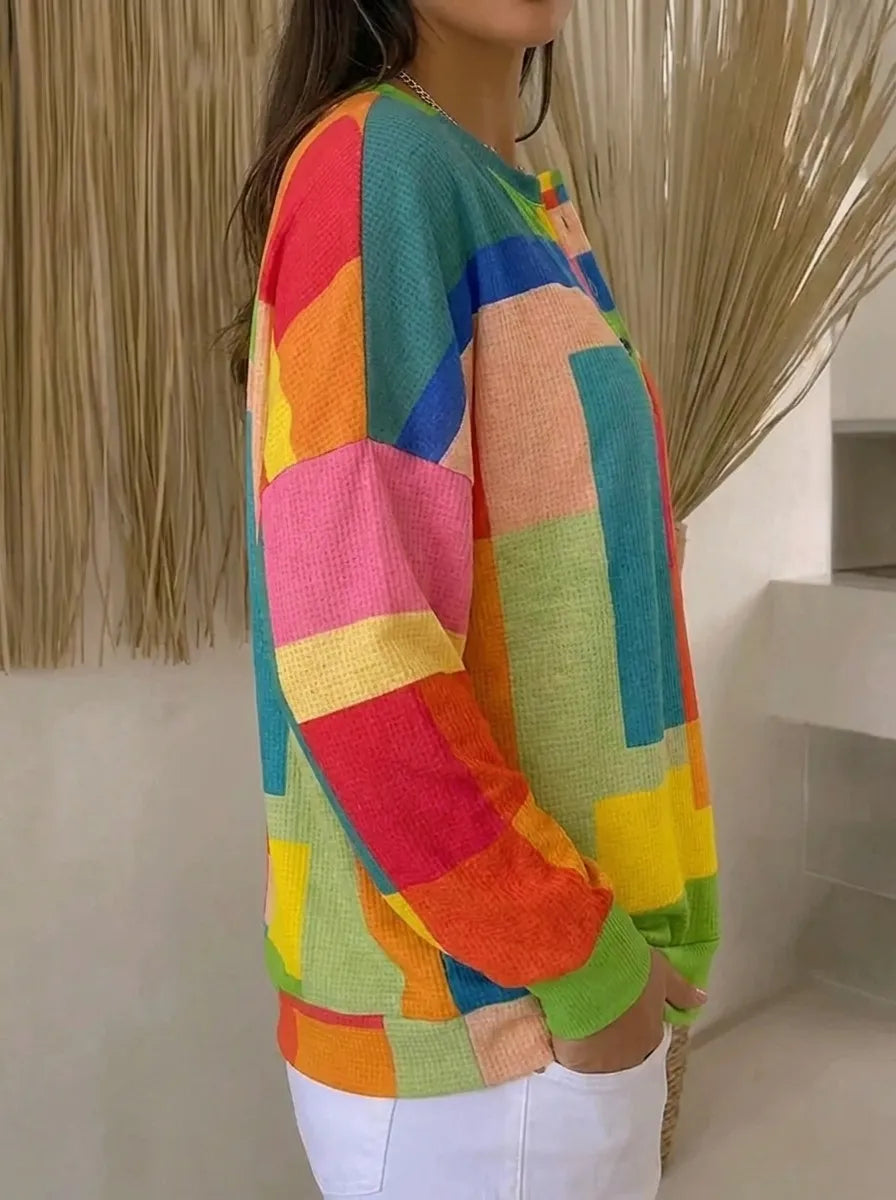 Buntes Damen Vintage Sweatshirt Mit Langen Ärmeln