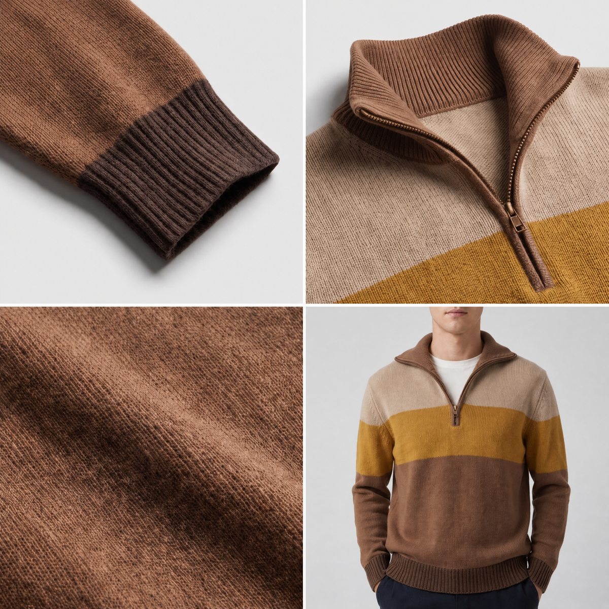 Klassischer Baumwollpullover mit Viertelreissverschluss