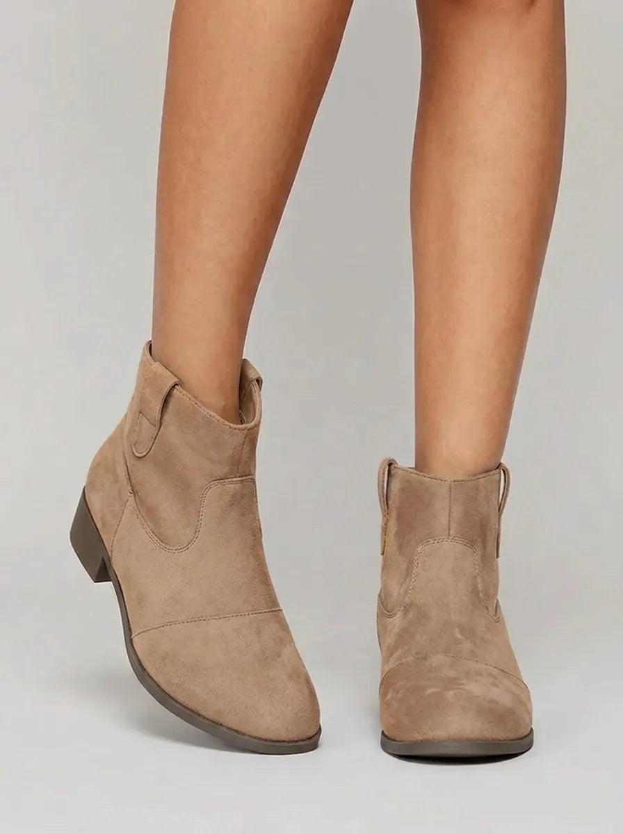 Damen Western Stiefeletten Mit Ziernähten Und Flachem Absatz