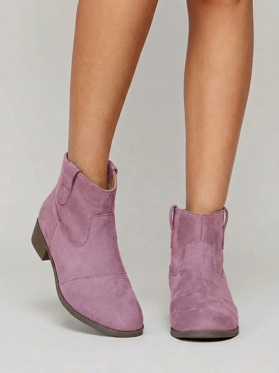 Damen Western Stiefeletten Mit Ziernähten Und Flachem Absatz